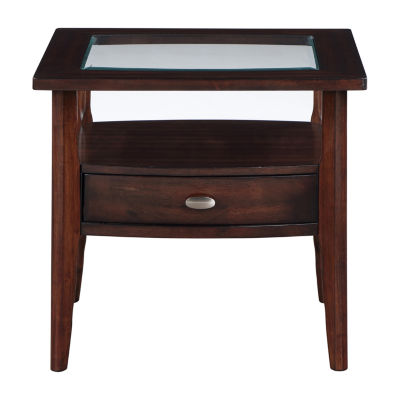 Blaire 1Drawer Glass Top Storage End Table, Color Dark Walnut JCPenney