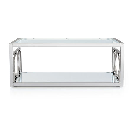 Jasper Glass Top Mirrored Storage, One Size, Silver