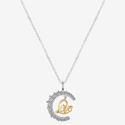 Footnotes Love Cubic Zirconia 14K Gold Over Silver Sterling Silver 16 Inch Cable Moon Pendant Necklace