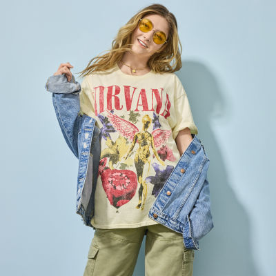 New World Juniors Nirvana Oversized Tee Womens Crew Neck Short Sleeve Graphic T-Shirt