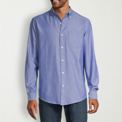 St. John's Bay Performance Oxford Dexterity Mens Easy-on + Easy-off Adaptive Classic Fit Long Sleeve Button-Down Shirt