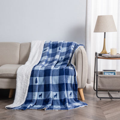 Linery Velvet Plush Sherpa Lodge Print Washable Reversible Midweight Throw