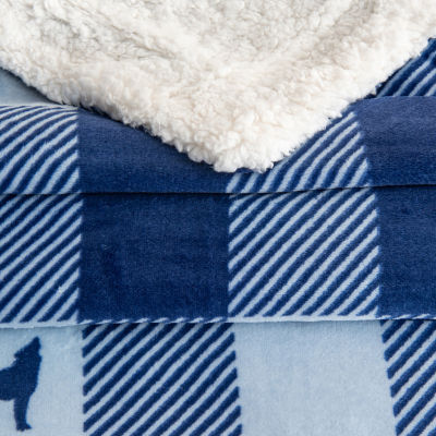 Linery Velvet Plush Sherpa Lodge Print Washable Reversible Midweight Throw
