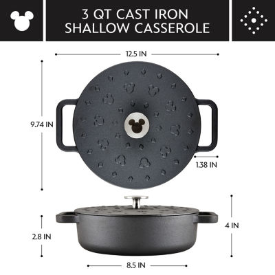 Farberware Disney Monochrome Pre Seasoned Cast Iron 3-qt. Shallow Casserole with Lid