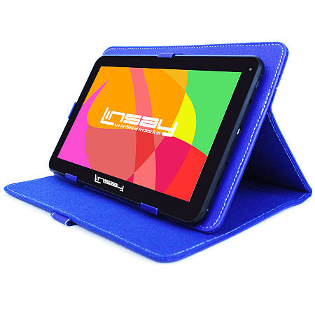 10.1 Quad Core 2GB RAM 32GB Storage Android 12 Tablet With Blue Leather Case, One Size, Black