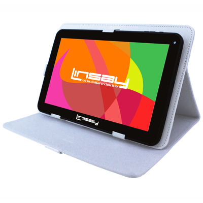 10.1" Quad Core 2GB RAM 32GB Storage Android 12 Tablet with White Leather Case"