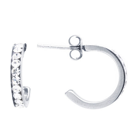 Silver Treasures Crystal Sterling Silver Hoop Earrings, One Size, Clear