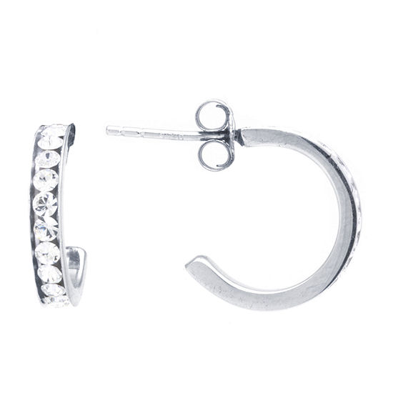 Silver Treasures Crystal Sterling Silver Hoop Earrings