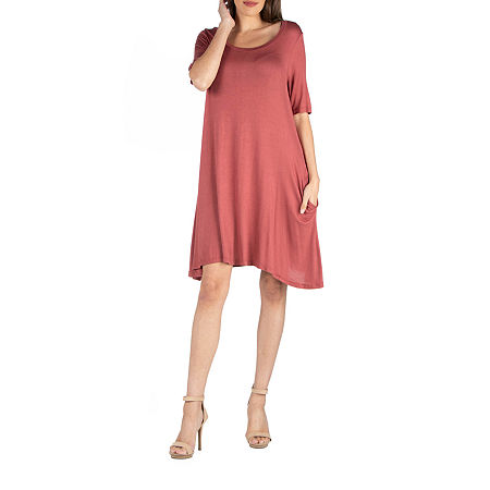  24/7 Comfort Apparel Soft Flare T-Shirt Dress With Pockets