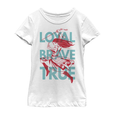 Little & Big Kid Girls Round Neck Short Sleeve Regular Fit Princess Mulan Graphic T-Shirt