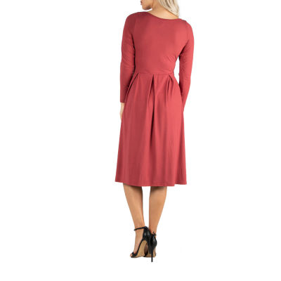 24/7 Comfort Apparel Midi Length Fit And Flare Pocket Dress