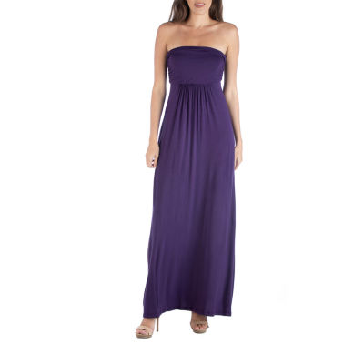 24/7 Comfort Apparel Strapless Empire Waist Maxi Dress, Color: Purple ...