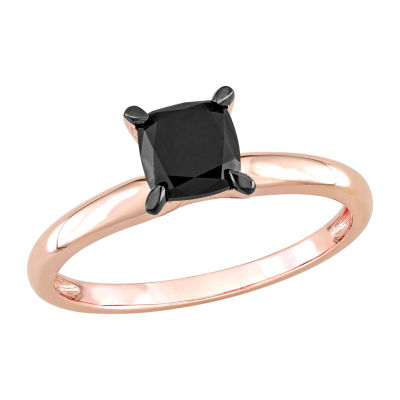 Midnight Black Womens 1 CT. Natural Black Diamond 14K Rose Gold Cushion Solitaire Engagement Ring