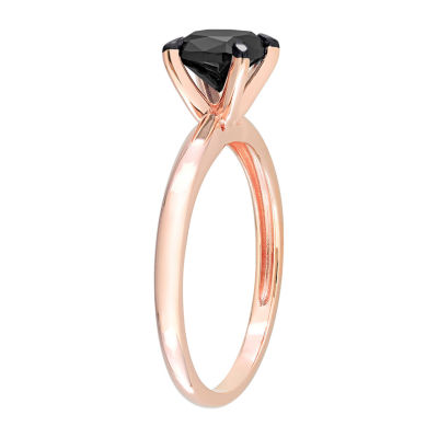 Midnight Black Womens 1 CT. Natural Black Diamond 14K Rose Gold Cushion Solitaire Engagement Ring