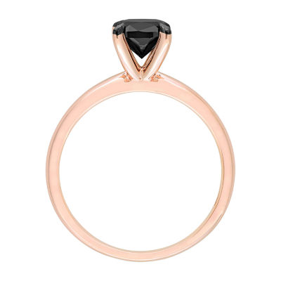 Midnight Black Womens 1 CT. Natural Black Diamond 14K Rose Gold Cushion Solitaire Engagement Ring