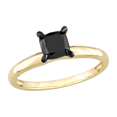 Midnight Black Womens 1 CT. T.W. Natural Diamond 14K Gold Cushion Solitaire Engagement Ring