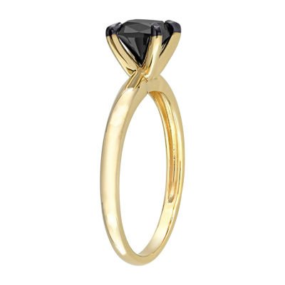 Midnight Black Womens 1 CT. T.W. Natural Diamond 14K Gold Cushion Solitaire Engagement Ring