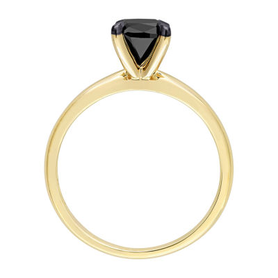 Midnight Black Womens 1 CT. Natural Diamond 14K Gold Cushion Solitaire Engagement Ring