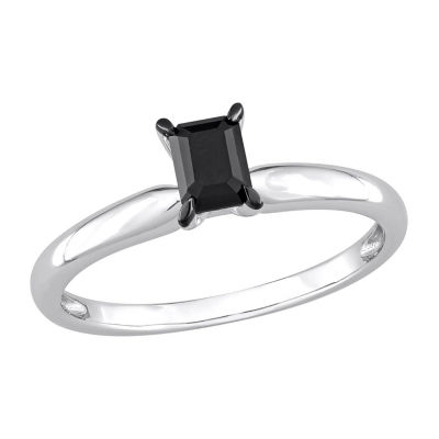 Midnight Black Womens 1/2 CT. Natural Black Diamond 14K White Gold Solitaire Engagement Ring