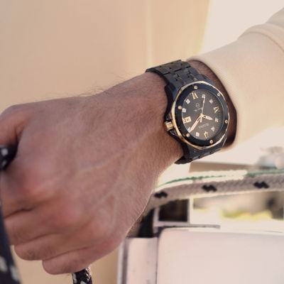 Bulova Marine Star Mens Diamond Accent Black Stainless Steel Bracelet Watch 98d176