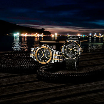 Bulova Men's Gold Diamond Quartz Black Dial Stainless Steel Watch