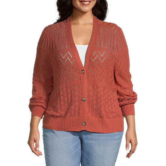 a.n.a Plus Womens V Neck Long Sleeve Button Cardigan