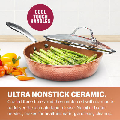 Gotham Steel Hammered Copper 12” Nonstick Fry Pan with Lid