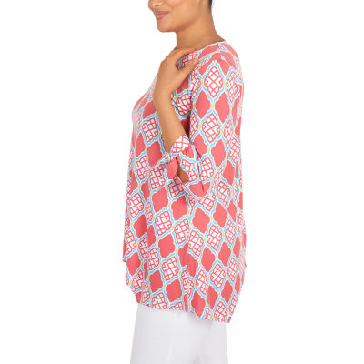 Larky Lark Plus Womens Round Neck 3/4 Sleeve Tunic Top