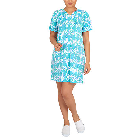 Larky Lark Womens Short Sleeve Diamond T-Shirt Dress, X-large, Blue