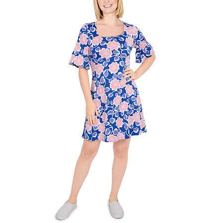 Larky Lark Womens Short Sleeve Floral A-Line Dress