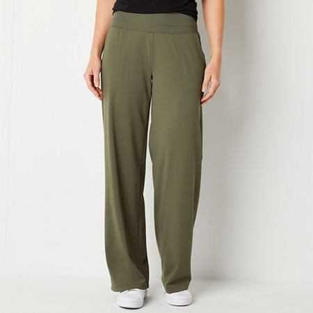 Stylus Womens High Rise Wide Leg Pant, Small Long, Green