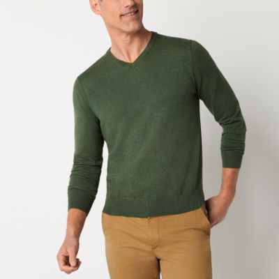 St. John's Bay Fine Gauge Mens V Neck Long Sleeve Pullover Sweater