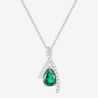 Womens Lab Created Gemstone Sterling Silver Pear 18 Inch Pendant Necklace