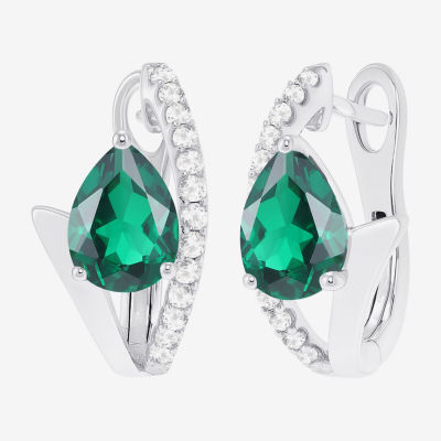 Womens Lab Created Gemstone Sterling Silver 14mm Pear Hoop Earrings