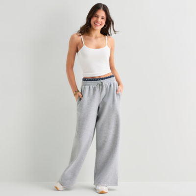 Arizona Womens Juniors Wide Leg Mid Rise Fleece Sweatpant