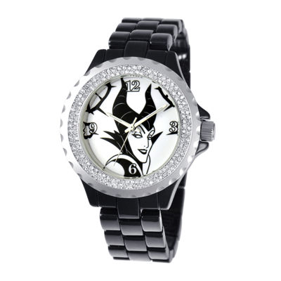 Disney Maleficent Womens Crystal-Accent Black Bracelet Watch