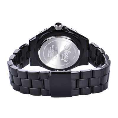 Disney Maleficent Womens Crystal-Accent Black Bracelet Watch