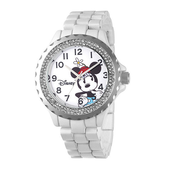 Disney Minnie Mouse Womens Crystal-Accent White Bracelet Watch