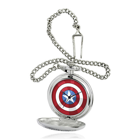 Marvel® Captain America Shield Mens Silver-Tone Pocket Watch