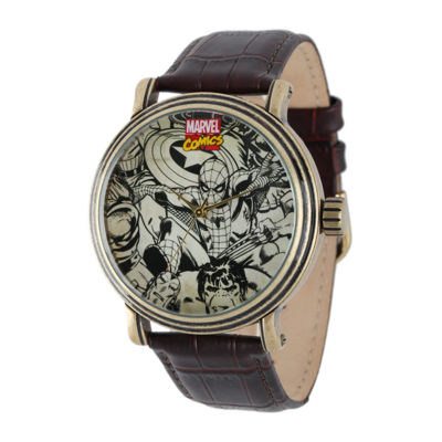 Marvel® Vintage Spider-Man® Mens Brown Leather Strap Watch