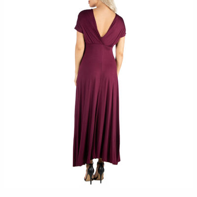 24/7 Comfort Apparel Short Sleeve V Neck Maxi Dress