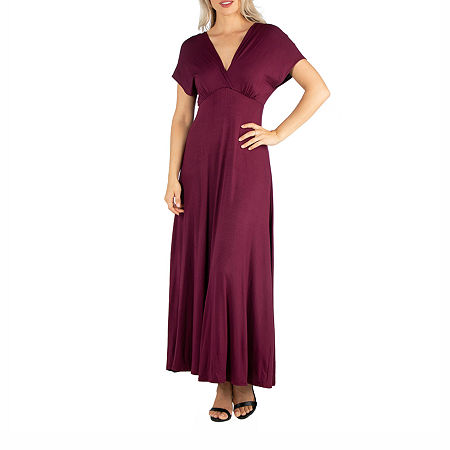  24/7 Comfort Apparel Short Sleeve V Neck Maxi Dress