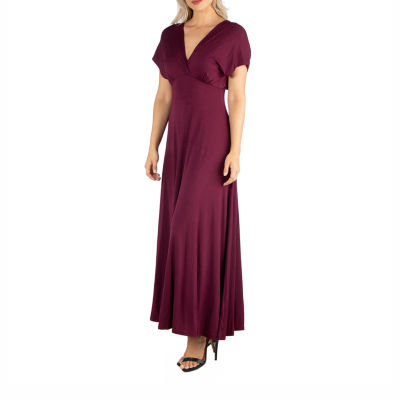 24/7 Comfort Apparel Short Sleeve V Neck Maxi Dress