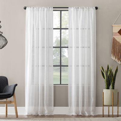 Clean Window Clean Window Textured Slub Stripe Rod Pocket Sheer Single Curtain Panel