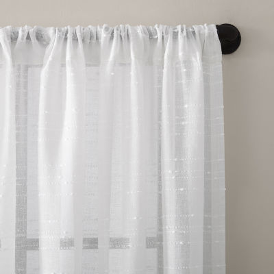 Clean Window Clean Window Textured Slub Stripe Rod Pocket Sheer Single Curtain Panel