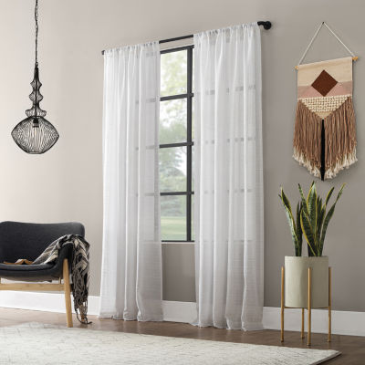 Clean Window Clean Window Textured Slub Stripe Rod Pocket Sheer Single Curtain Panel