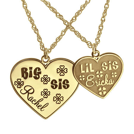 Personalized Big & Lil Sis 2-pc. Heart Name Pendant Necklace Set, One Size, Yellow