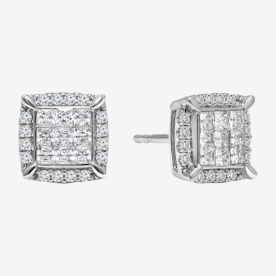 1 CT. T.W. Natural White Diamond 10K White Gold Cushion Stud Earrings