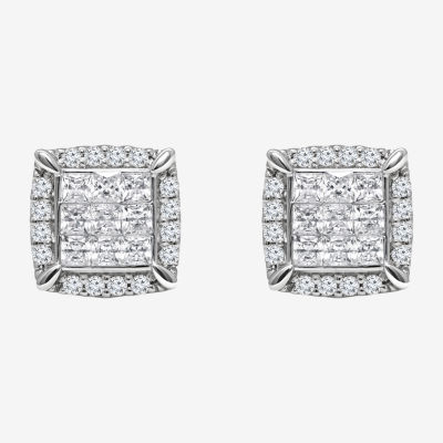 1 CT. T.W. Natural White Diamond 10K White Gold Cushion Stud Earrings