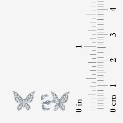 1/10 CT. T.W. Natural White Diamond Sterling Silver 7.1mm Butterfly Stud Earrings